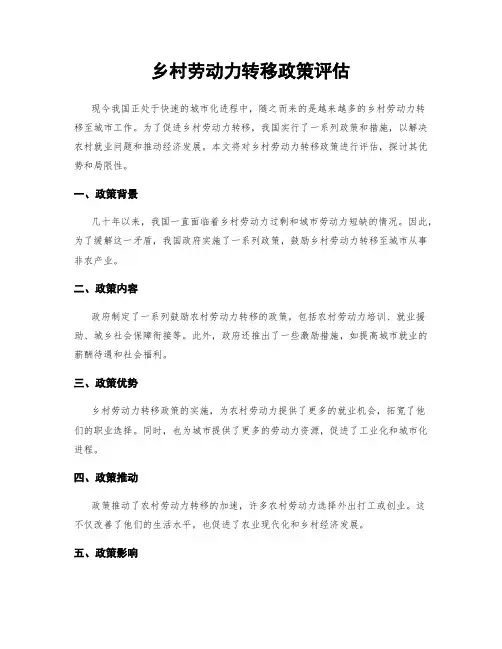 乡村劳动力转移政策评估