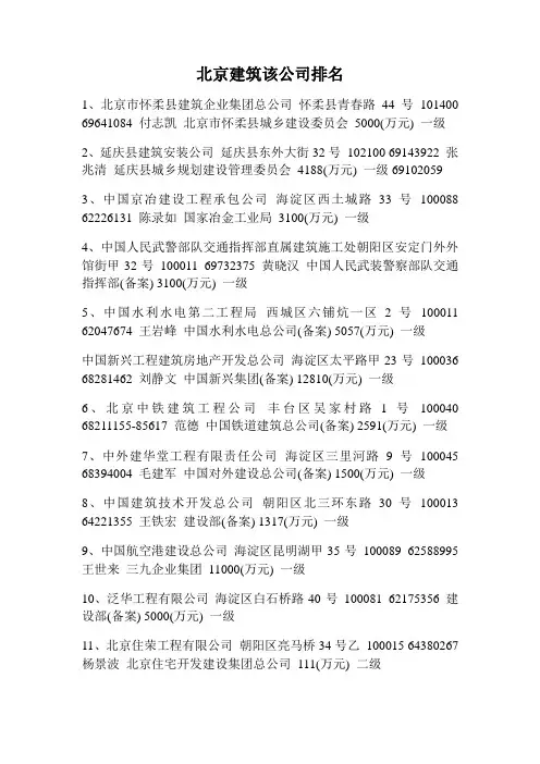 北京建筑该公司排名