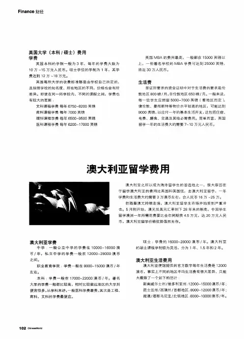 澳大利亚留学费用