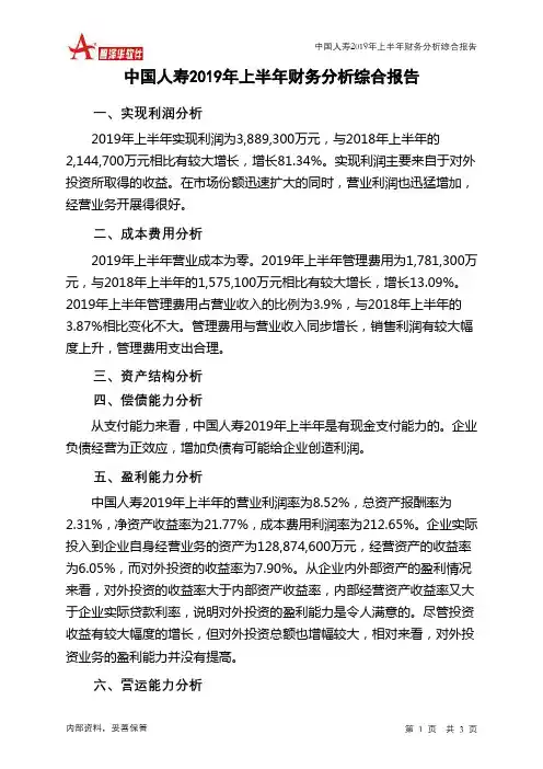 中国人寿2019年上半年财务分析结论报告