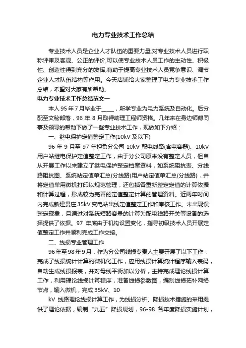 电力专业技术工作总结