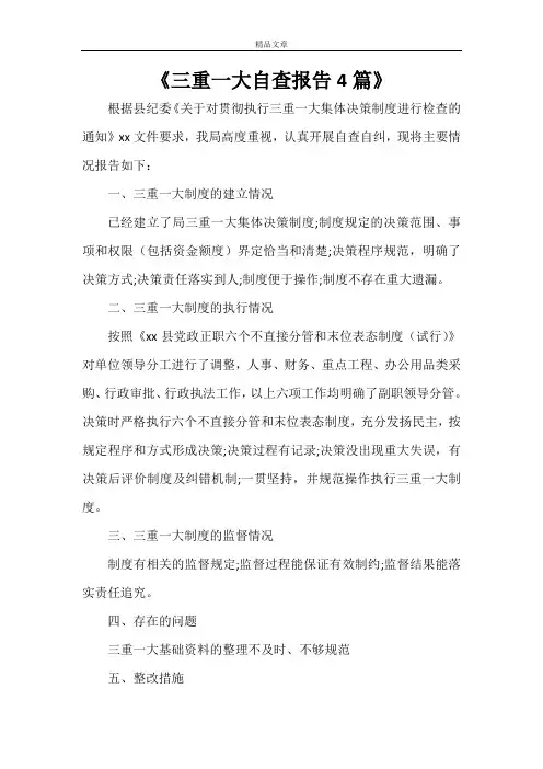 《三重一大自查报告4篇》