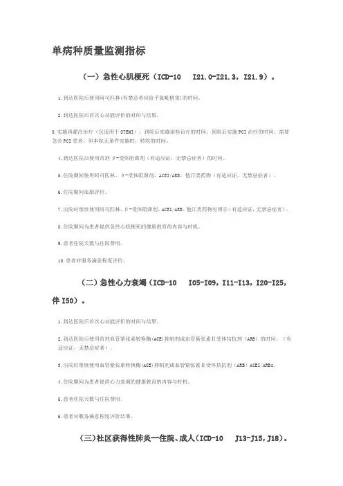 单病种质量监测指标