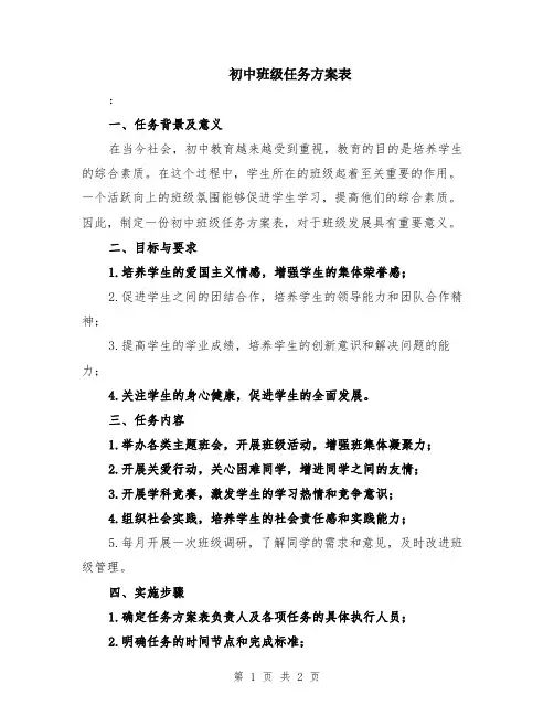 初中班级任务方案表