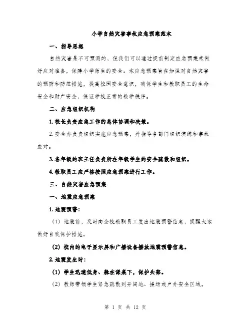 小学自然灾害事故应急预案范本