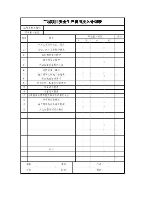工程项目安全生产费用投入计划表(标准版)