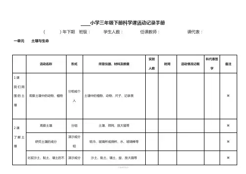 小学科学三年级下册活动记录表