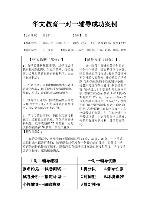 华文教育一对一辅导成功案例