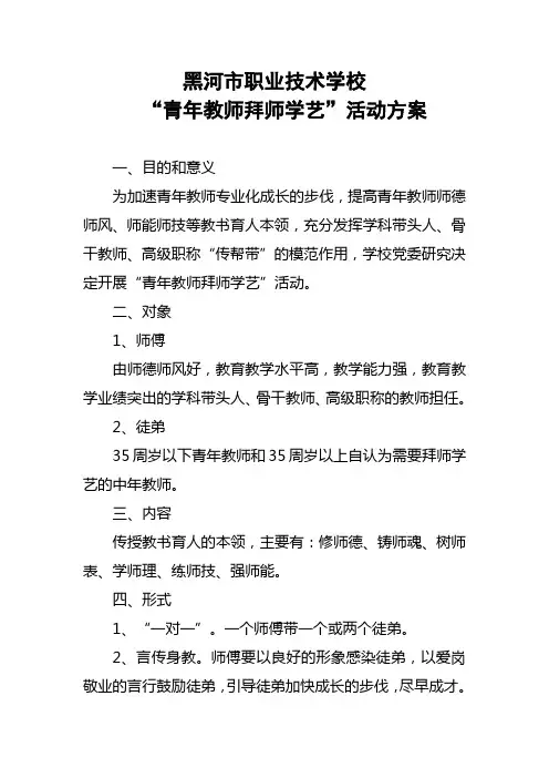 “青年教师拜师学艺”活动方案