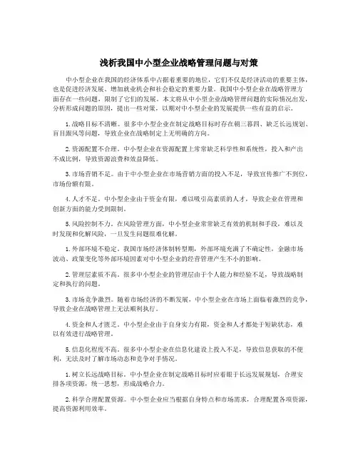 浅析我国中小型企业战略管理问题与对策