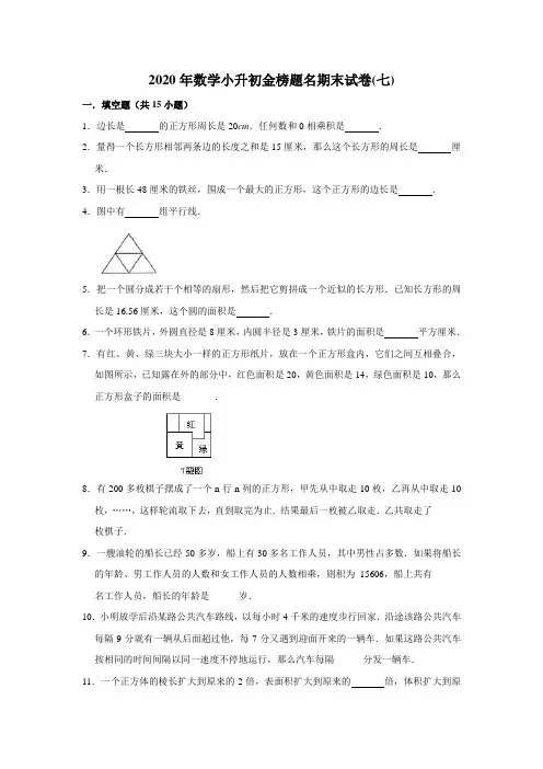 2020年数学小升初金榜题名期末试卷(七)  