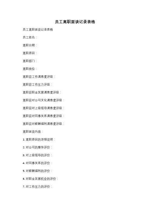 员工离职面谈记录表格