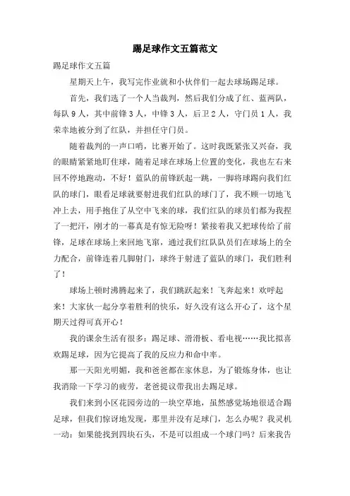 踢足球作文五篇范文