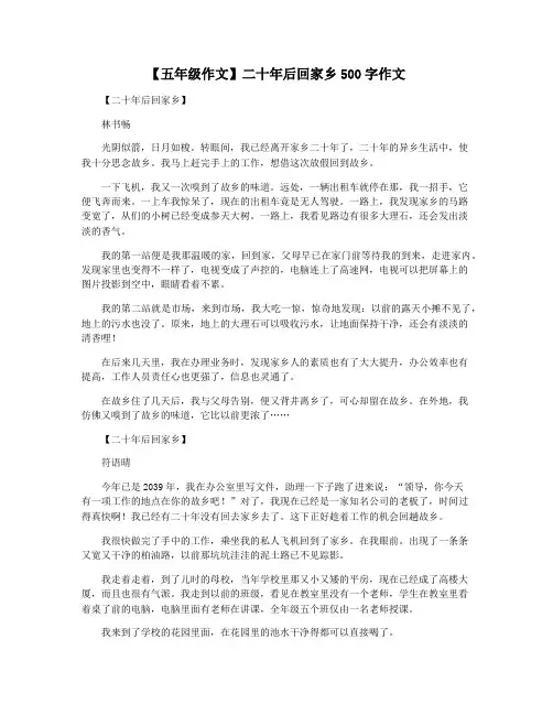 【五年级作文】二十年后回家乡500字作文
