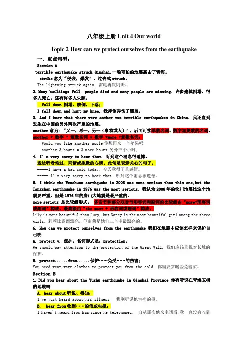 秋季仁爱英语八年级上册unit4topic2重点知识点总结及练习
