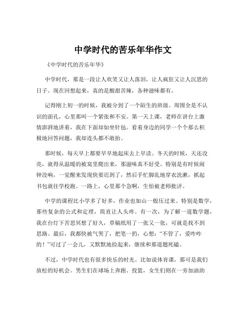中学时代的苦乐年华作文