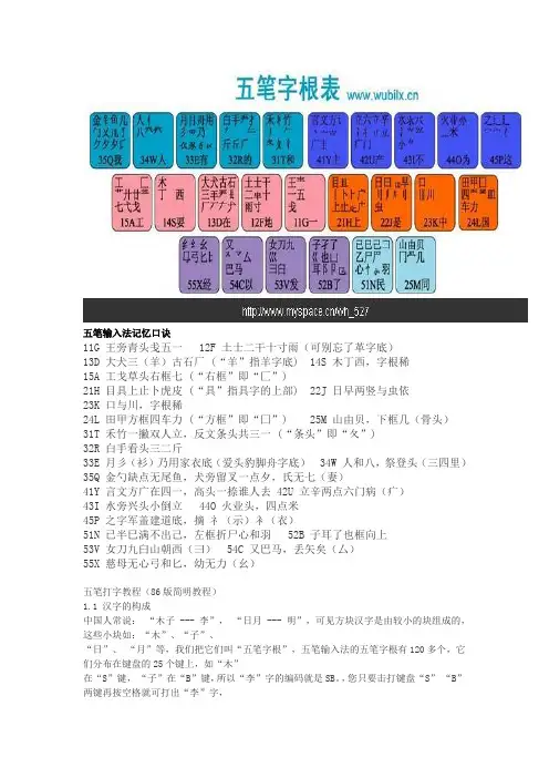 五笔输入法记忆口诀