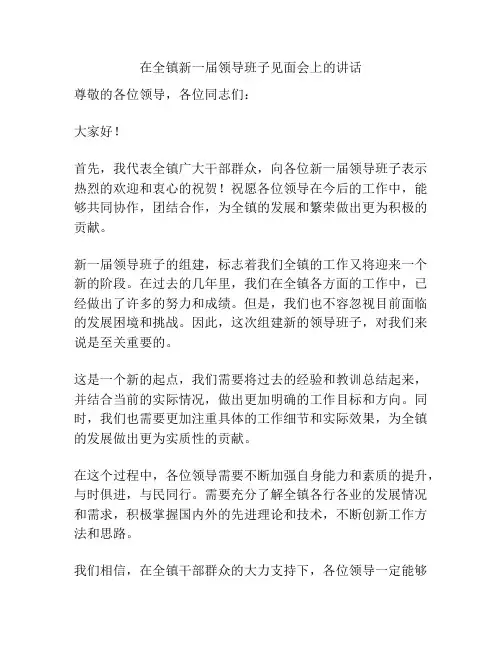 在全镇新一届领导班子见面会上的讲话