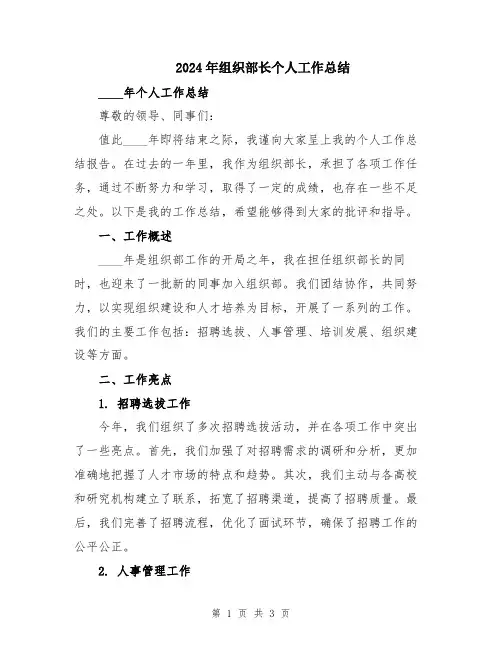 2024年组织部长个人工作总结