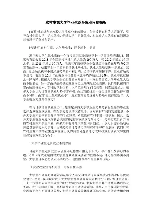 农村生源大学毕业生返乡就业问题探析