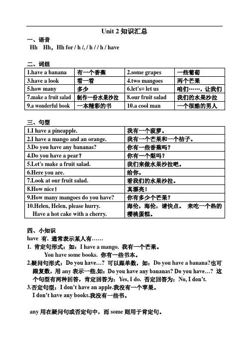 新译林版英语四年级上册Unit2知识点词组句子