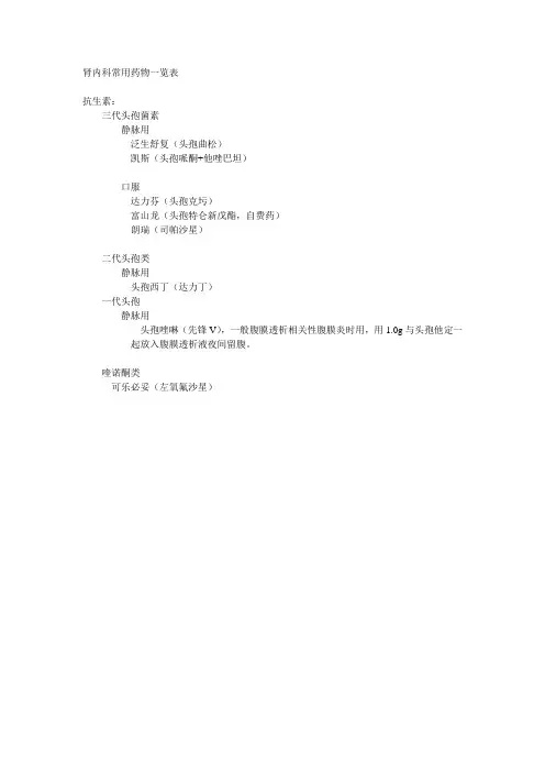 肾内科常用药物一览表