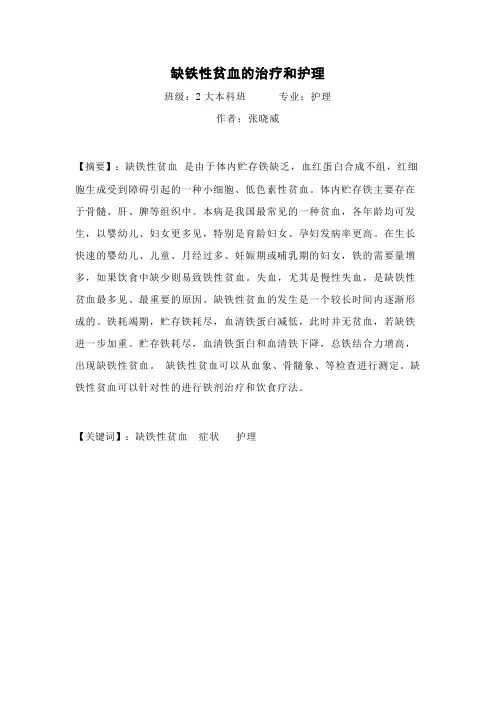 缺铁性贫血的治疗和护理