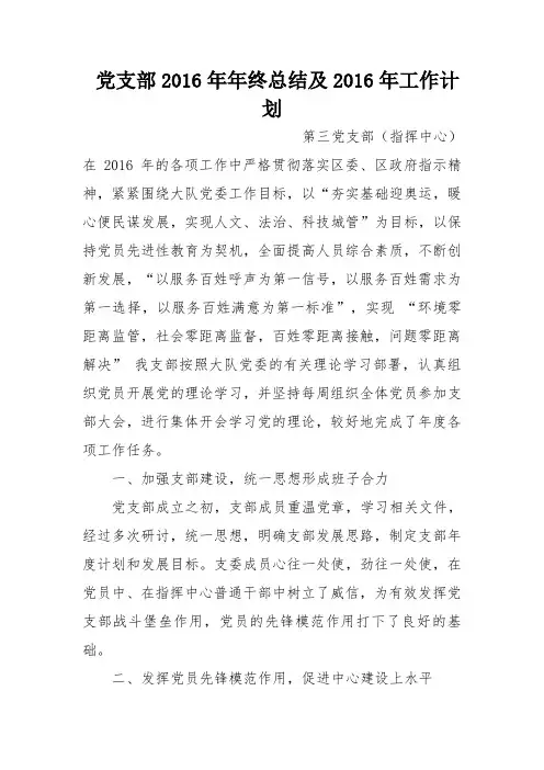 党支部2016年年终总结及2016年工作计划