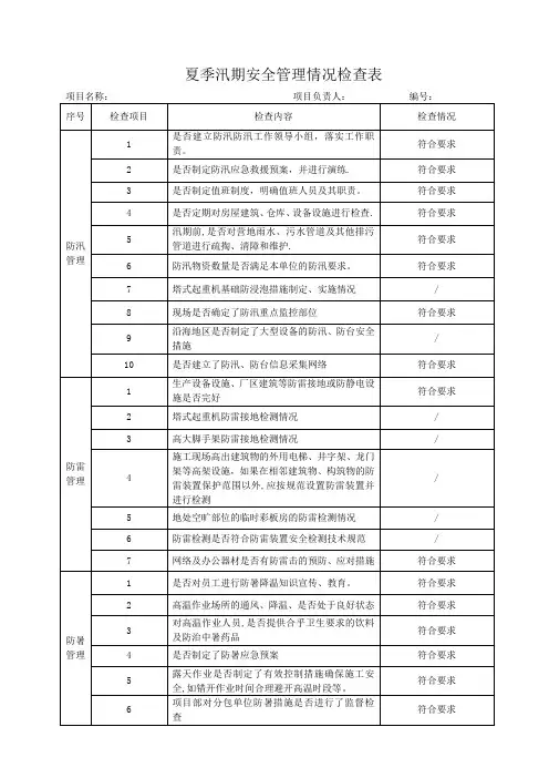 汛期安全生产检查表