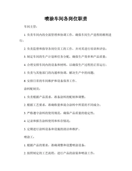 喷涂车间各岗位职责