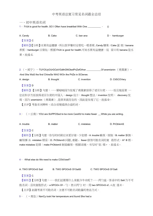 中考英语总复习常见名词最全总结
