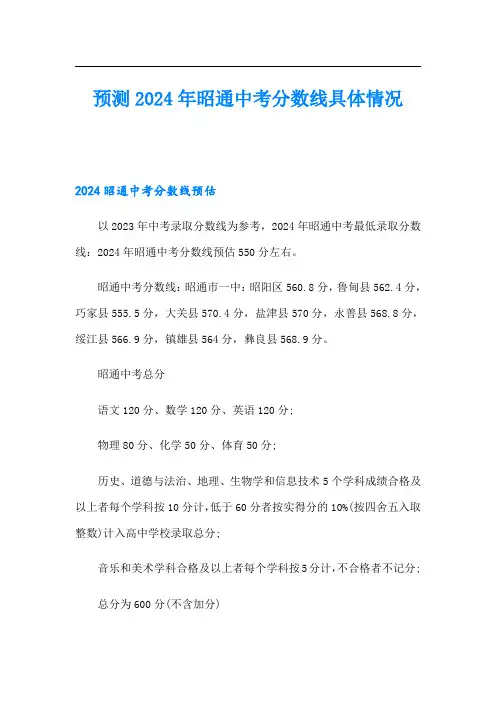 预测2024年昭通中考分数线具体情况