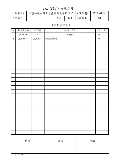 球墨铸铁中稀土总量镁测定分析规程