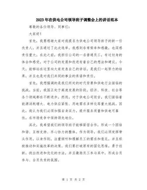 2023年在供电公司领导班子调整会上的讲话范本