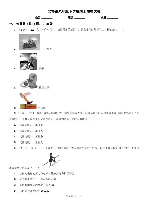 北海市八年级下学期期末物理试卷