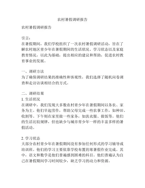 农村暑假调研报告