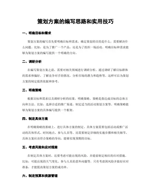 策划方案的编写思路和实用技巧