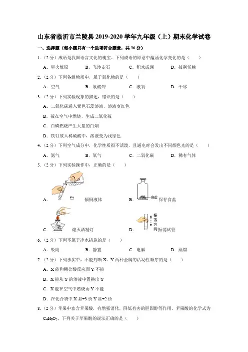 山东省临沂市兰陵县2019-2020年九年级(上)期末化学试卷(解析版)