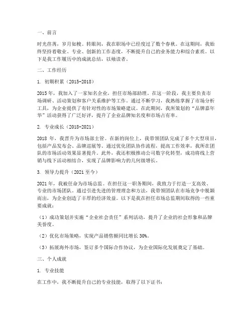 工作履历成就总结范文