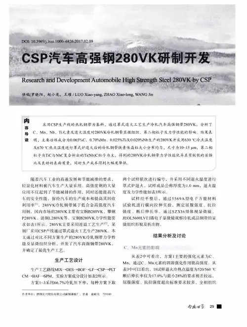 CSP汽车高强钢280VK研制开发