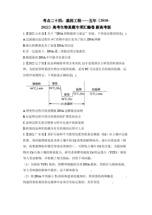 考点二十四：基因工程——五年(2018-2022)高考生物真题专项汇编卷 新高考版
