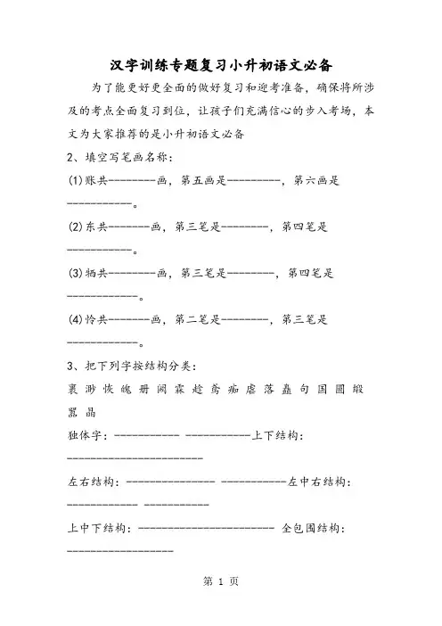 汉字训练专题复习小升初语文必备-word文档资料