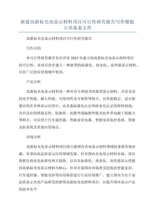 新建高新标光电显示材料项目可行性研究报告写作模板立项备案文件