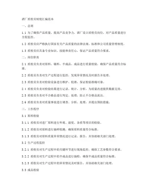 酒厂质检员制度汇编范本