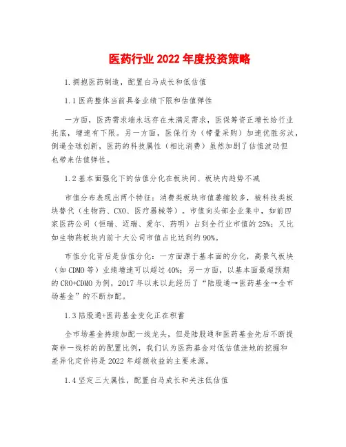 医药行业2022年度投资策略