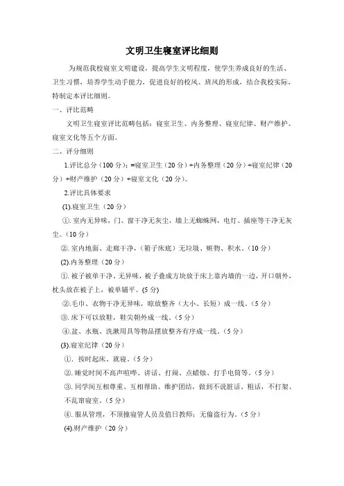 住校生文明寝室评比细则