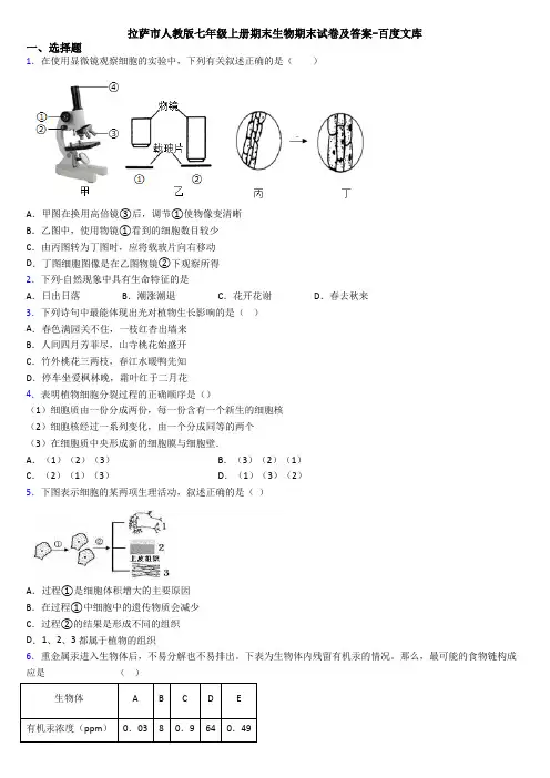 拉萨市人教版七年级上册期末生物期末试卷及答案-百度文库