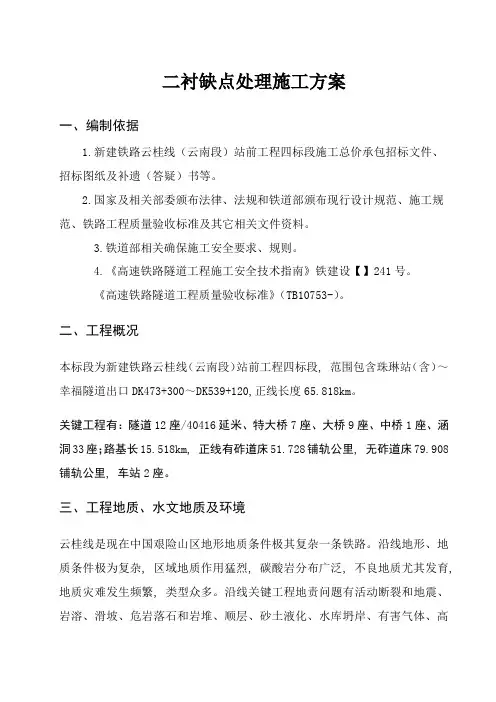 隧道二衬缺陷处理综合项目施工专项方案