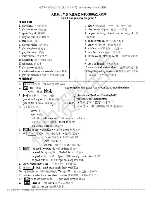 七年级英语下册知识点总结(完整-详细)