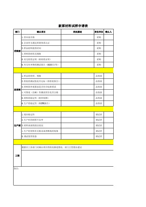新原材料试样申请表